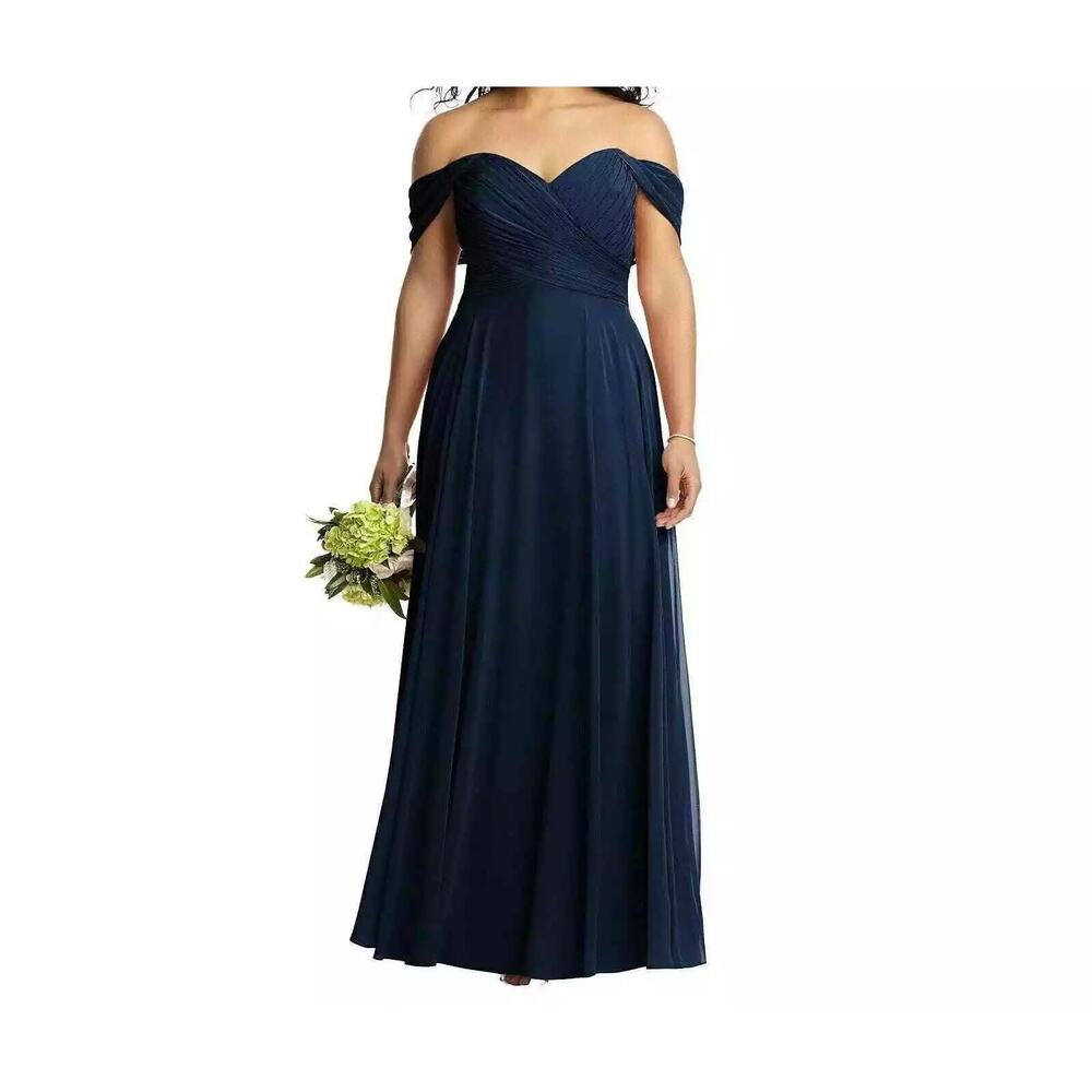 Dressy Collection NWT Off-the-Shoulder Draped Chiffon Maxi Dress Midnight Sz 22W